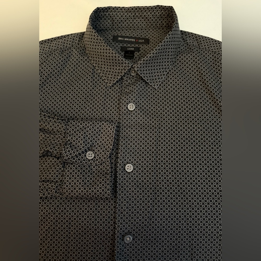 JOHN VARVATOS USA LUXE Shirt Mens L Button Up Casual Office Preppy Geometric
